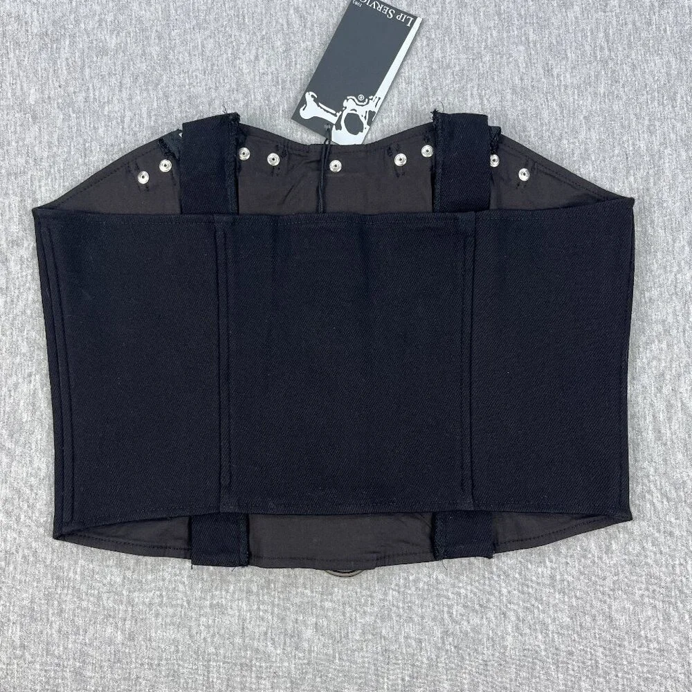Lip Service Corset Top Womens XL Black Zipper D-Ring Bondage Fetish Bustier NEW - Picture 4 of 10
